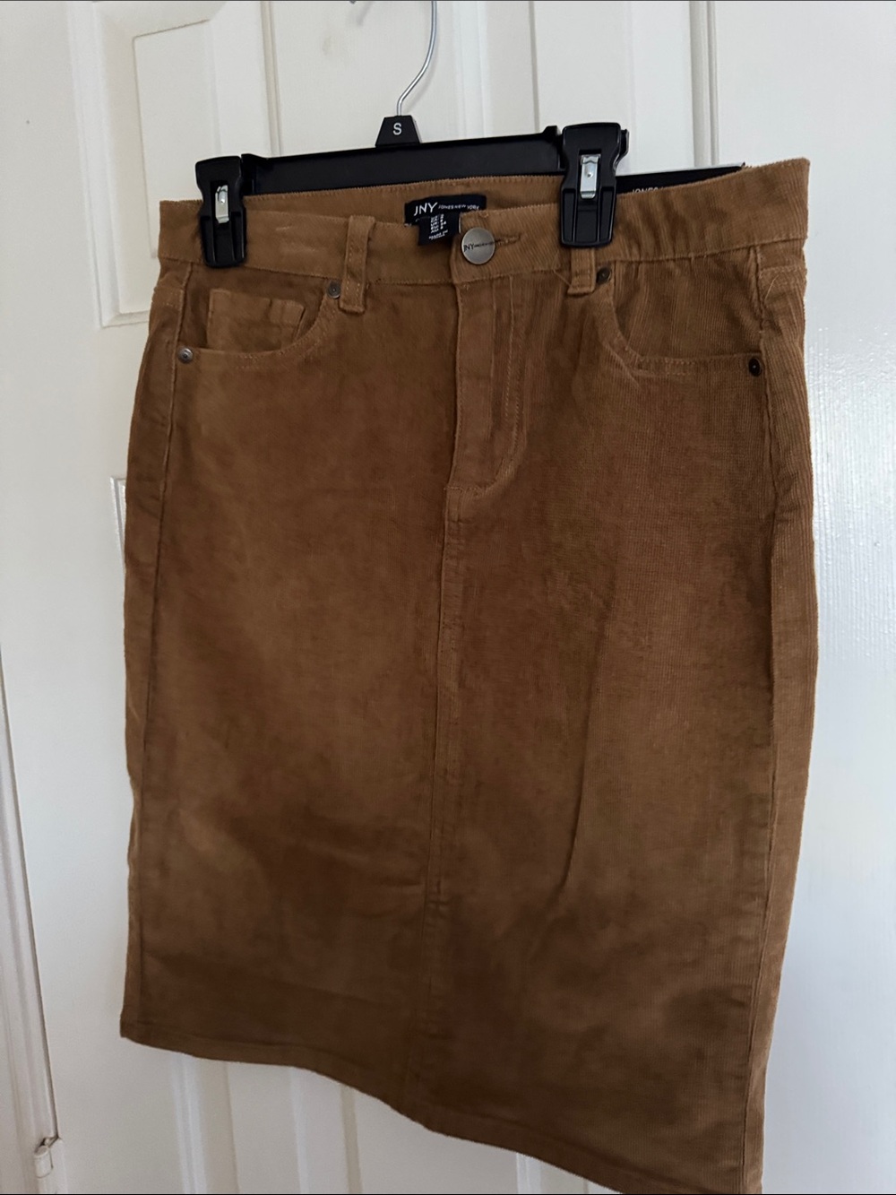 NY Collection Tan Corduroy Pencil Skirt with Front Pocket Detail